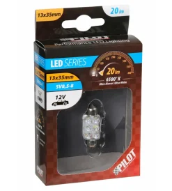 Lampada siluro 6 led 12v - 13x35 mm - sv8,5-8 - 1 pz  - scatola - bianco  58429> Clearance