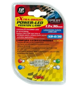 Lampada siluro 6 led 12v - 13x35 mm - sv8,5-8 - 1 pz  - d/blister - blu  58427> Sale