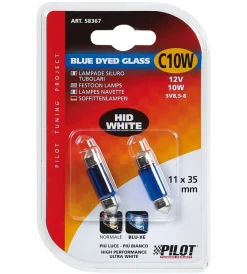 Lampada siluro blue dyed glass 12v - (c10w) - 11x35 mm - 10w - sv8,5-8 - 2 pz  - blister  58367> Discount