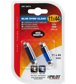 Lampada siluro blue dyed glass 12v - 11x44 mm - 10w - sv8,5-8 - 2 pz  - d/blister  58310> Hot
