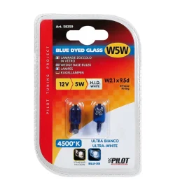 Lampada zoccolo blue dyed glass 12v - (w5w) - 5w - w2,1x9,5d - 2 pz  - d/blister  58359> Sale