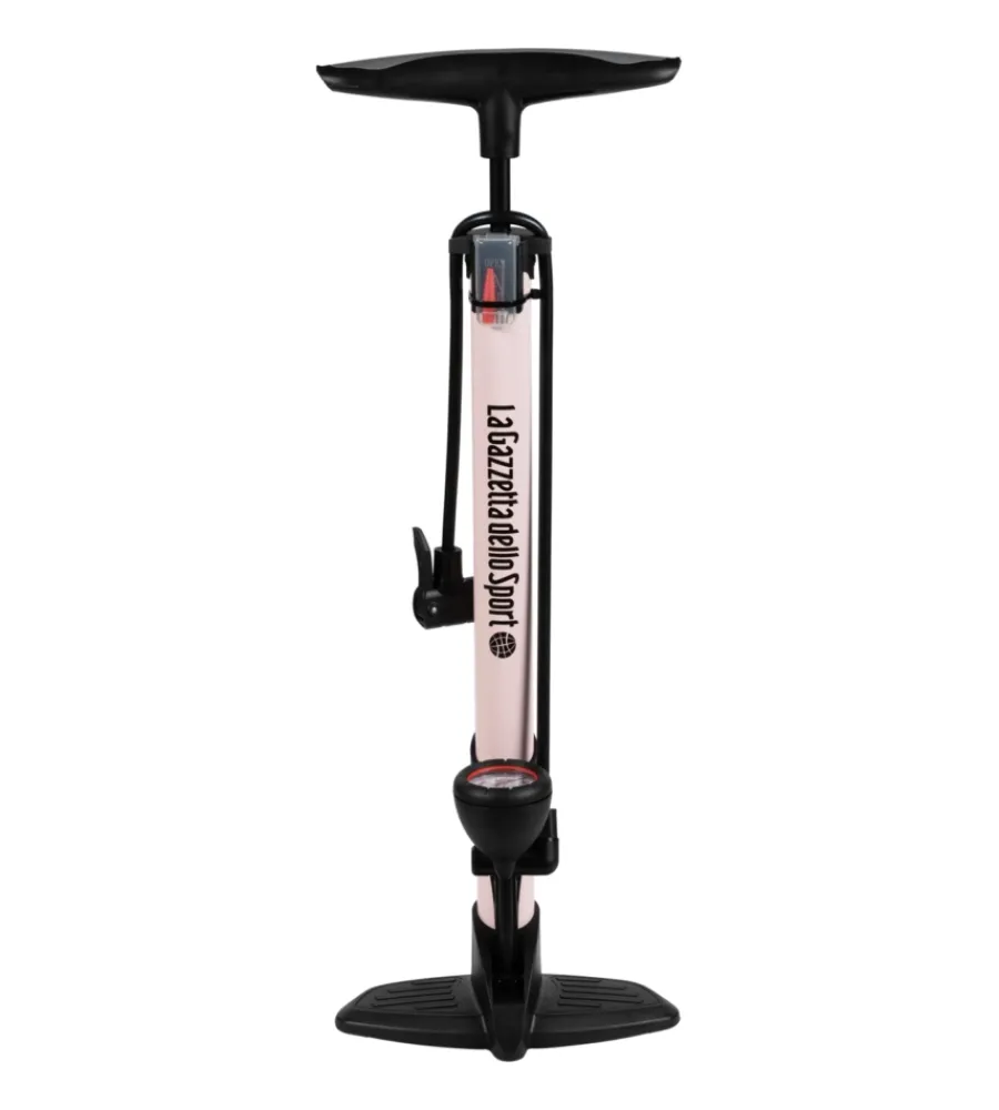 Pompa gonfiaggio per officina la gazzetta dello sport in acciaio colore rosa con manometro, 26x14,5x59 cm> Best