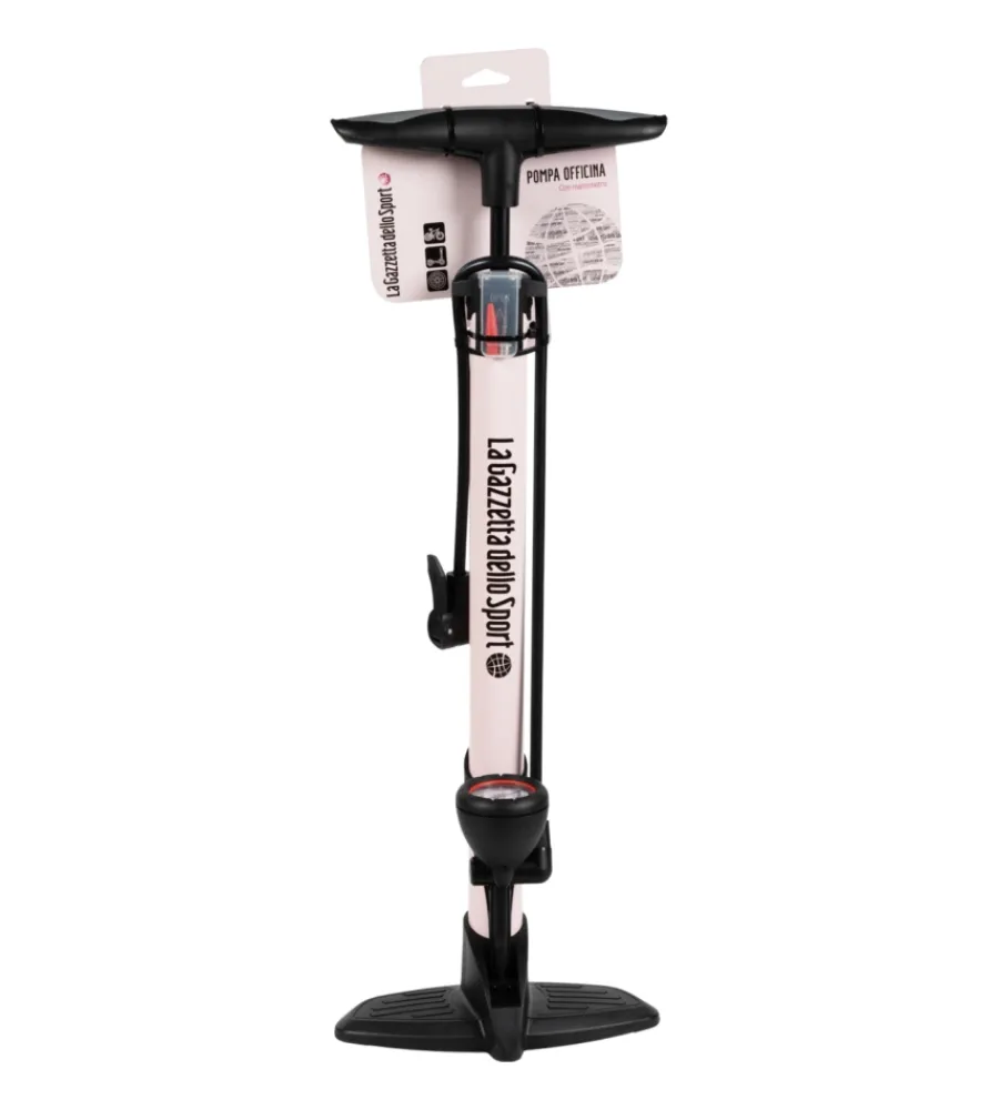 Pompa gonfiaggio per officina la gazzetta dello sport in acciaio colore rosa con manometro, 26x14,5x59 cm> Best