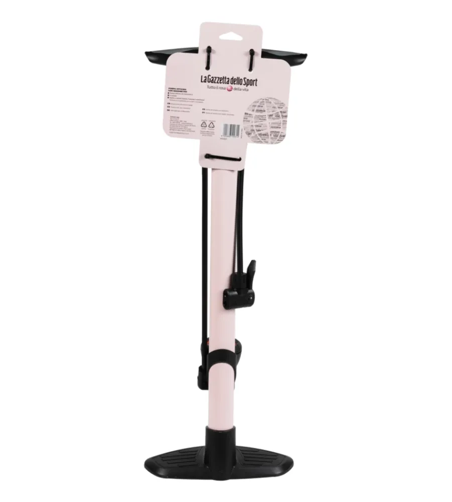 Pompa gonfiaggio per officina la gazzetta dello sport in acciaio colore rosa con manometro, 26x14,5x59 cm> Best