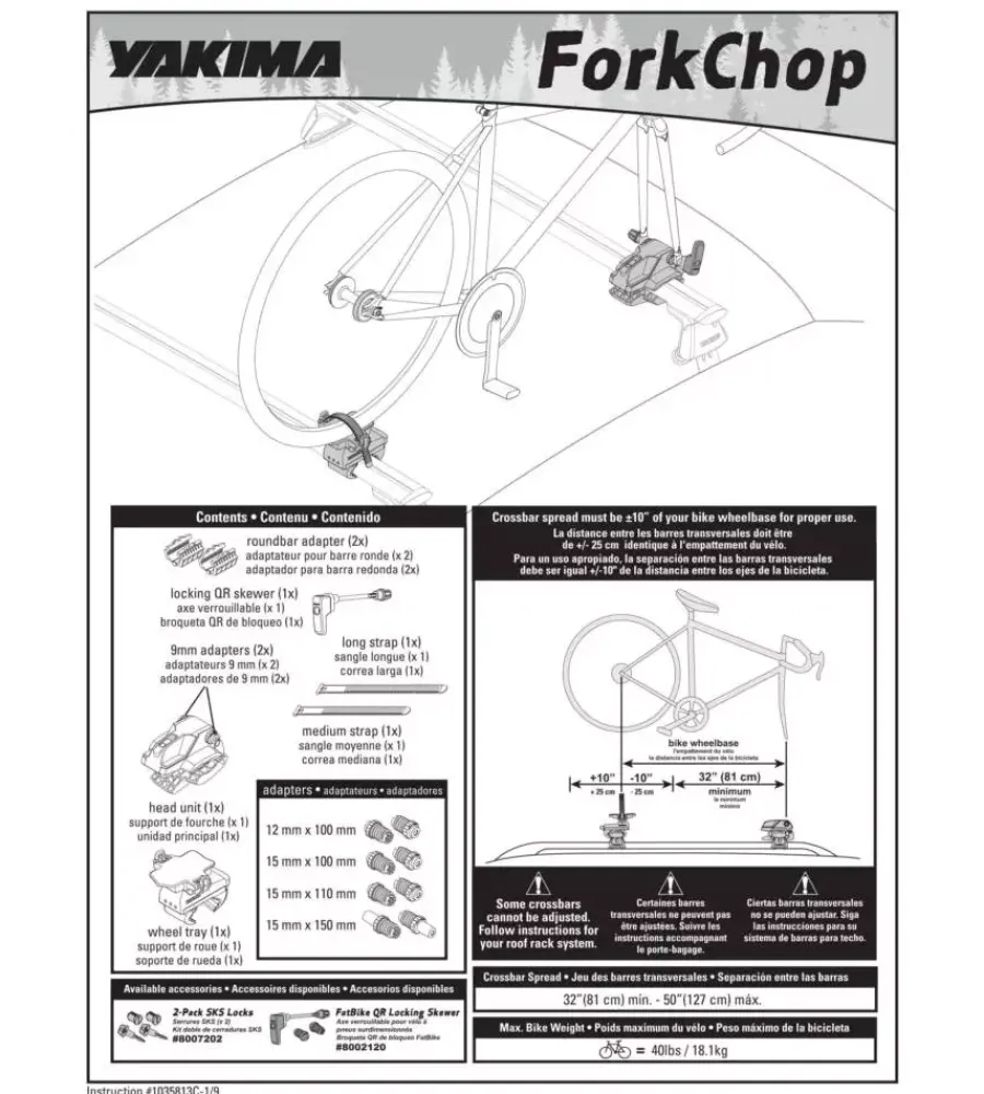 Porta bicicletta da tetto "forkchop" con fissaggio ruota anteriore y8002117>Yakima Online