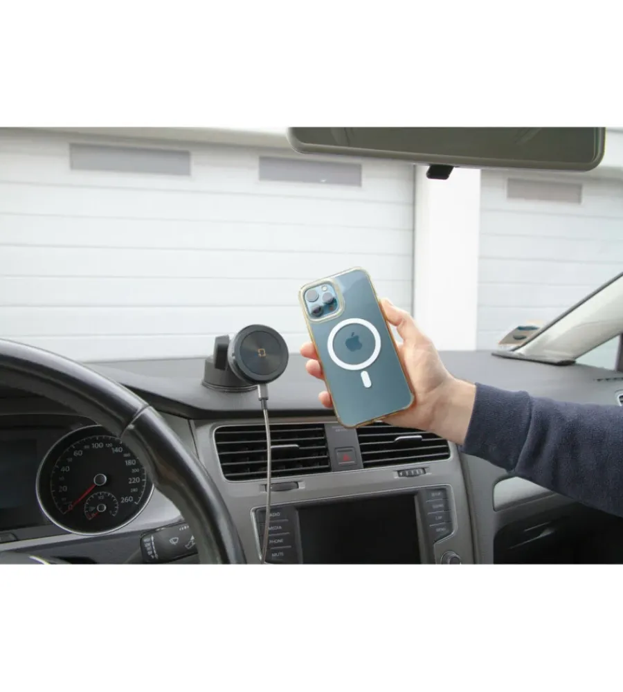 Porta telefono magnetico "mag wireless orbit" con ricarica wireless e attacco a ventosa adesiva - 91806>Lampa Online