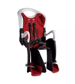 Seggiolino bici posteriore bellelli "tiger clamp" rosso e bianco, portata massima 22 kg>
