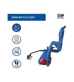 Seggiolino posteriore blu per bicicletta per bambini, max. 22 kg, da 3 a 8 anni - si fissa al telaio> Hot