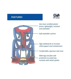 Seggiolino posteriore blu per bicicletta per bambini, max. 22 kg, da 3 a 8 anni - si fissa al telaio><noscript><img width=