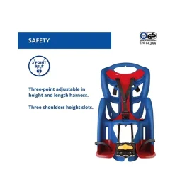 Seggiolino posteriore blu per bicicletta per bambini, max. 22 kg, da 3 a 8 anni - si fissa al telaio><noscript><img width=