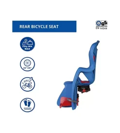 Seggiolino posteriore blu per bicicletta per bambini, max. 22 kg, da 3 a 8 anni - si fissa al portapacchi> Outlet