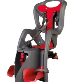 Seggiolino posteriore grigio scuro e rosso per bicicletta per bambini, max. 22 kg, da 3 a 8 anni - si fissa al portapacchi> New