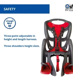 Seggiolino posteriore grigio scuro e rosso per bicicletta per bambini, max. 22 kg, da 3 a 8 anni - si fissa al portapacchi><noscript><img width=