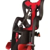 Seggiolino posteriore nero e rosso per bicicletta per bambini, max. 22 kg, da 3 a 8 anni - si fissa al portapacchi> Online