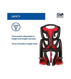 Seggiolino posteriore nero e rosso per bicicletta per bambini, max. 22 kg, da 3 a 8 anni - si fissa al portapacchi><noscript><img width=