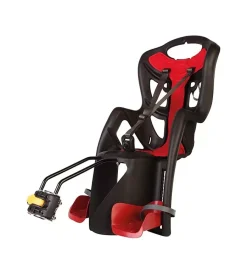 Seggiolino posteriore nero e rosso per bicicletta per bambini, max. 22 kg, da 3 a 8 anni - si fissa al telaio>