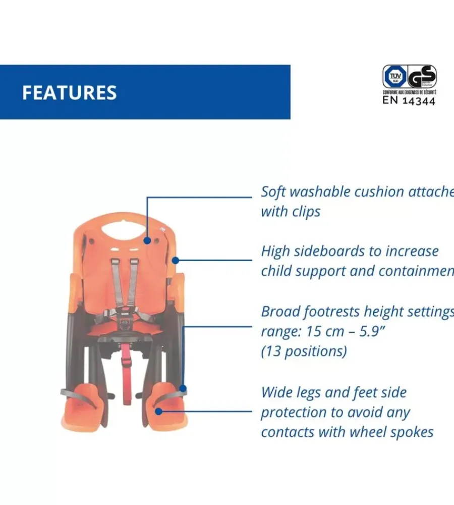 Seggiolino posteriore per bicletta bellelli "tiger clamp" grey/orange, portata massima 22 kg> Hot