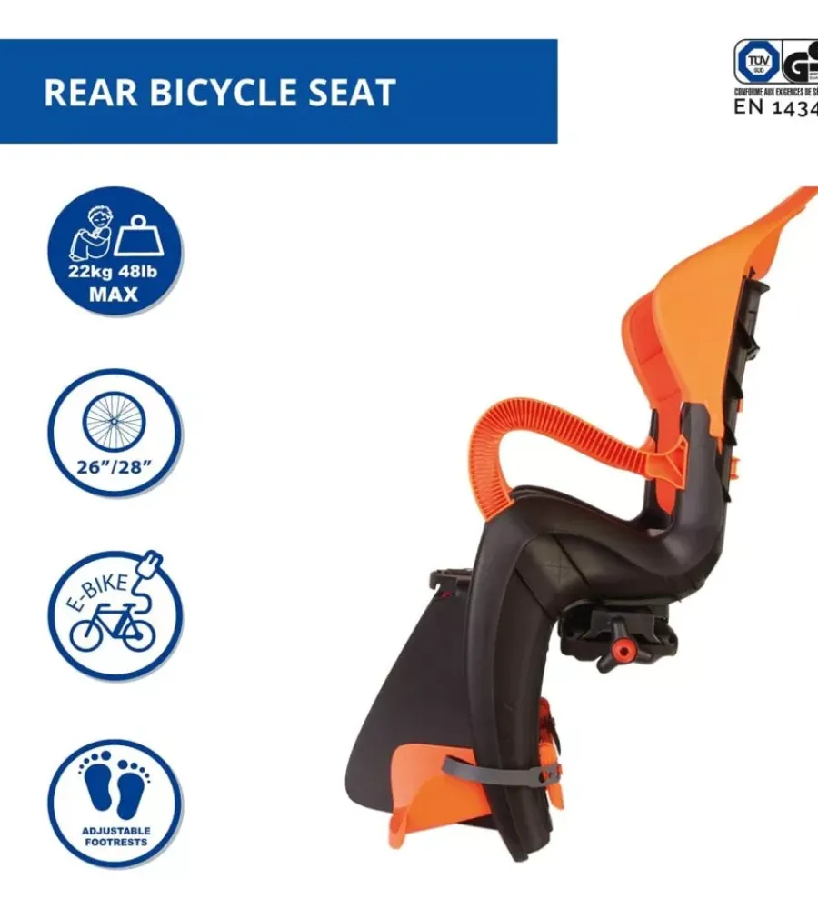 Seggiolino posteriore per bicletta bellelli "tiger clamp" grey/orange, portata massima 22 kg> Hot