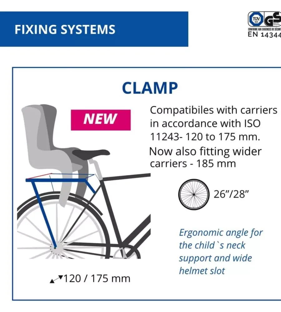 Seggiolino posteriore per bicletta bellelli "tiger clamp" grey/orange, portata massima 22 kg> Hot