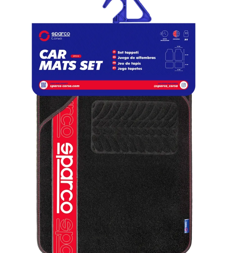 Set 4 tappetini per auto nero/rosso in moquette>Sparco Hot