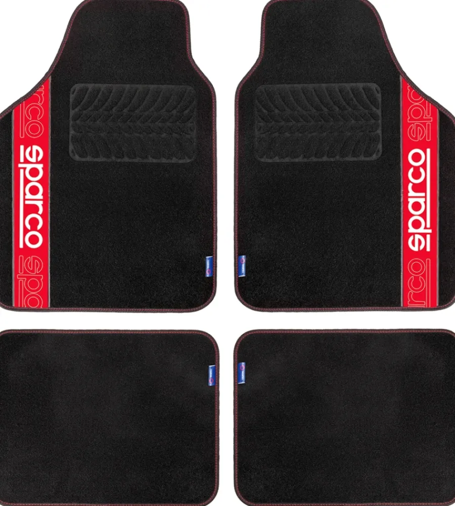 Set 4 tappetini per auto nero/rosso in moquette>Sparco Hot